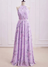 Sherry | A Line Lavender Floral Print Chiffon Maxi Bridesmaid Dress - Price #price_variant_lowest# - Lavender Floral - PromDressClub
